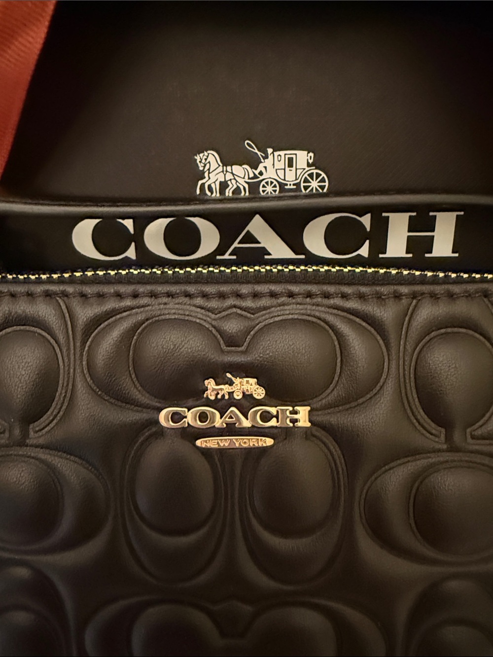 🖤💛Coach NWT Black Nolita 19 In Signature Embossed Leather With Gold Hardware - Picture 7 of 10